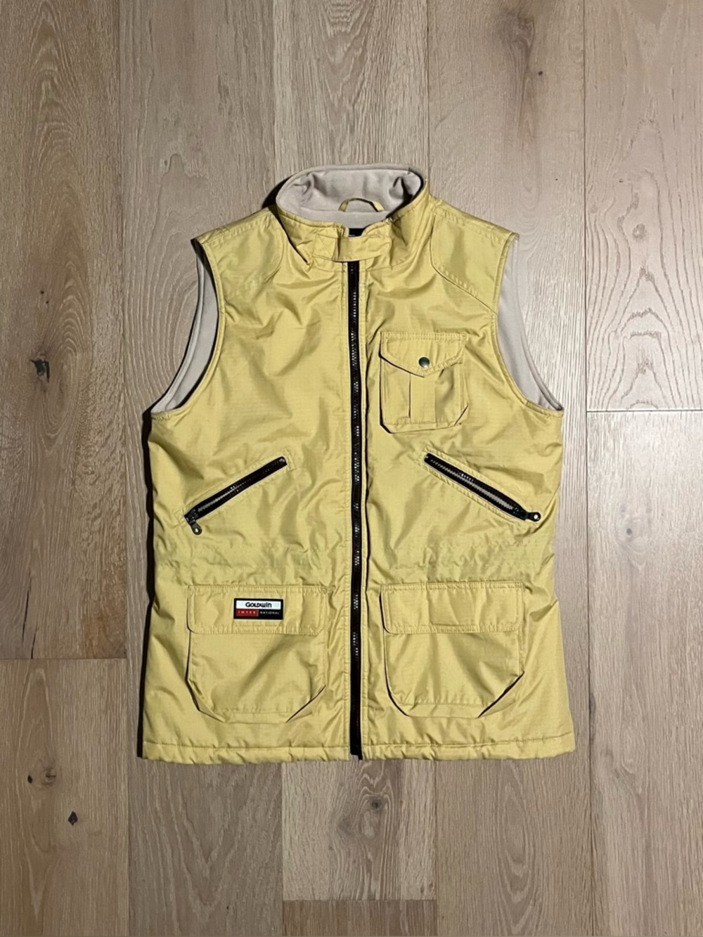 Vintage 2000s Goldwin Utility Vest Yellow Multi Pocket Zip Outdoor